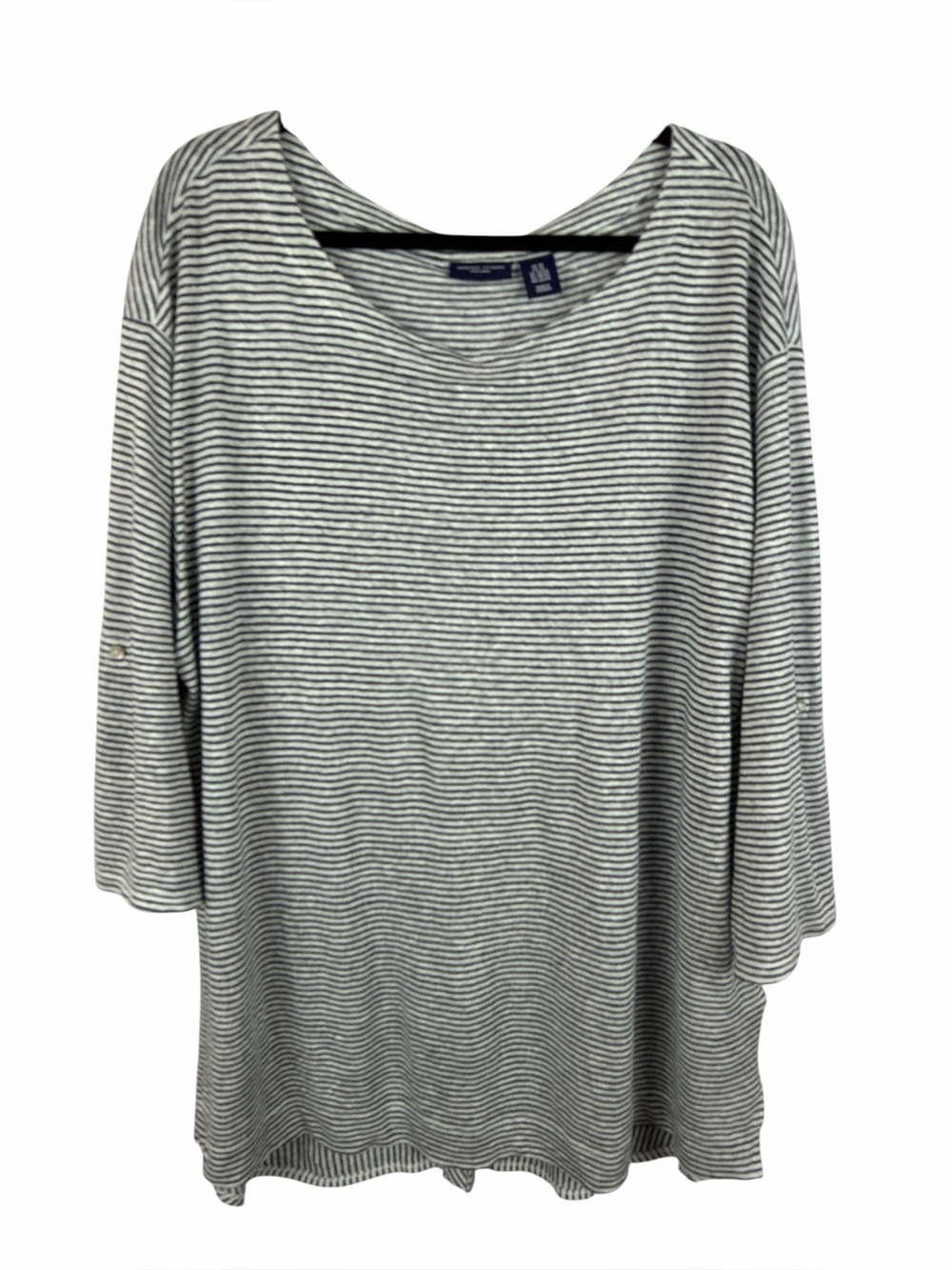 Adrienne Vittadini 100% Linen Striped Top 2X Blue White Oversized